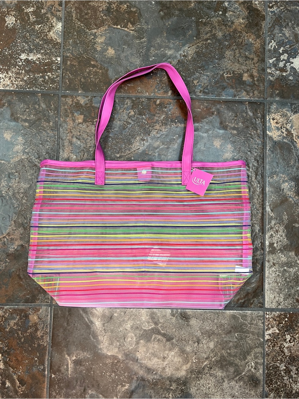 NWT Multicolored rainbow stripe mesh bag